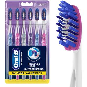 Oral-B 3D White Deep Stain Remover toothbrushes, 6 Count Toothbrush Soft, Removes 90% of Surface Stains, whitens Teeth, deep Reach, removes Plaque and Stains Tooth Brush