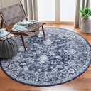 KILOCOCO Area Rug 5ft Round Living Room Rug Washable Printed Vintage Floral Bedroom Rugs Non Slip Entryway Rugs for Kitchen Dining Room Laundry Room Playroom, Blue