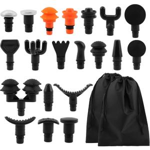 Massage Gu-n Attachments, 20pcs Relaxation Massager Heads with 2pcs Drawstring Bag Different Massager Heads to Meet Different Needs for Deep Tissue Percussion Plug and Play (Black, L)