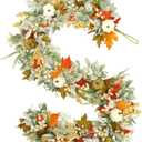 Joyhalo Artificial Fall Leaf Garland, Greenery Garland with Pumpkins and Eucalyptus for Table, Mantle, Fireplace, Thanksgiving Decorations and Fall Wedding Decor