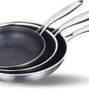 LOLYKITCH Frying Pan Set Nonstick, 8/10/12 Inch Stainless Steel Cookware Set Skillet with Detachable Handle, Induction & Oven Safe, Professional Non-Toxic PFOA Free Pans for Everyday Cooking