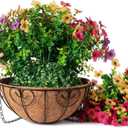 HyeFlora 2 Set Artificial Outdoor Flowers Hanging Basket, Faux Hanging Plants for Outside Spring Decoration, Fake Silk UV Resistant Look Real Daisy for Porch Patio Home Decor