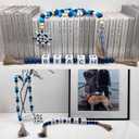 Farmhouse Wooden Letter Block Sign and Boho Tassel Bead Garland Beach Lake House Decor for Bathroom, 2-Pcs Set Blue Bead Garland with Tassels Home Decoration