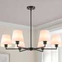 36" Black Dining Room Light Fixture, No Assembly Required 6-Lights Kitchen Chandelier for Dining Room with White Fabric Shade, Chandelier Ceiling Light Fixture for Kitchen Island Bulb Not Included