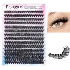 Pawotence Lash Clusters 280pcs Individual Lashes Cluster Eyelash Extensions 50D 9-16mm Mix Eyelash Clusters Lash Extension for Self Application at Home (50D, 0.07D, 9-16mm)