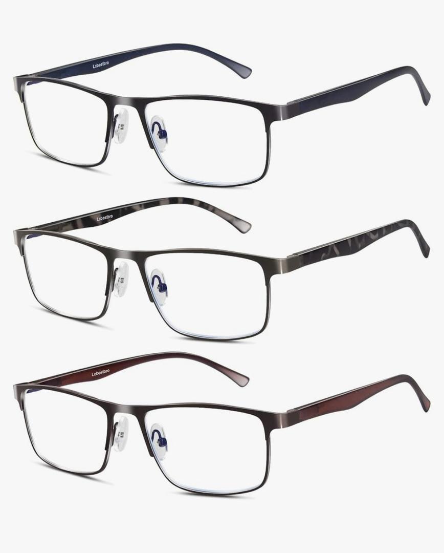 3 Pack Blue light Blocking Reading Glasses for Men, Stylish Metal Frame Readers