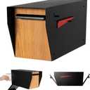 Ilyapa Large Modern Mailbox for Outside - Black, Rear Door - Post Mount
