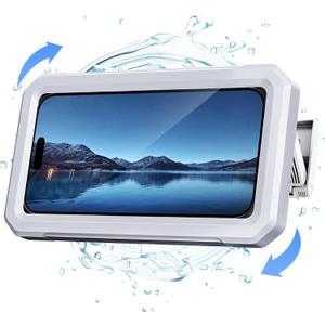 Coolpow Shower Phone Holder Waterproof480RotatableRetractable Adjustable Shower Phone Case Shower Stall Accessories for Bathroom Wall Phone Mount Stand Water Proof Anti Fog Case for 4-7"Cellphones (White)