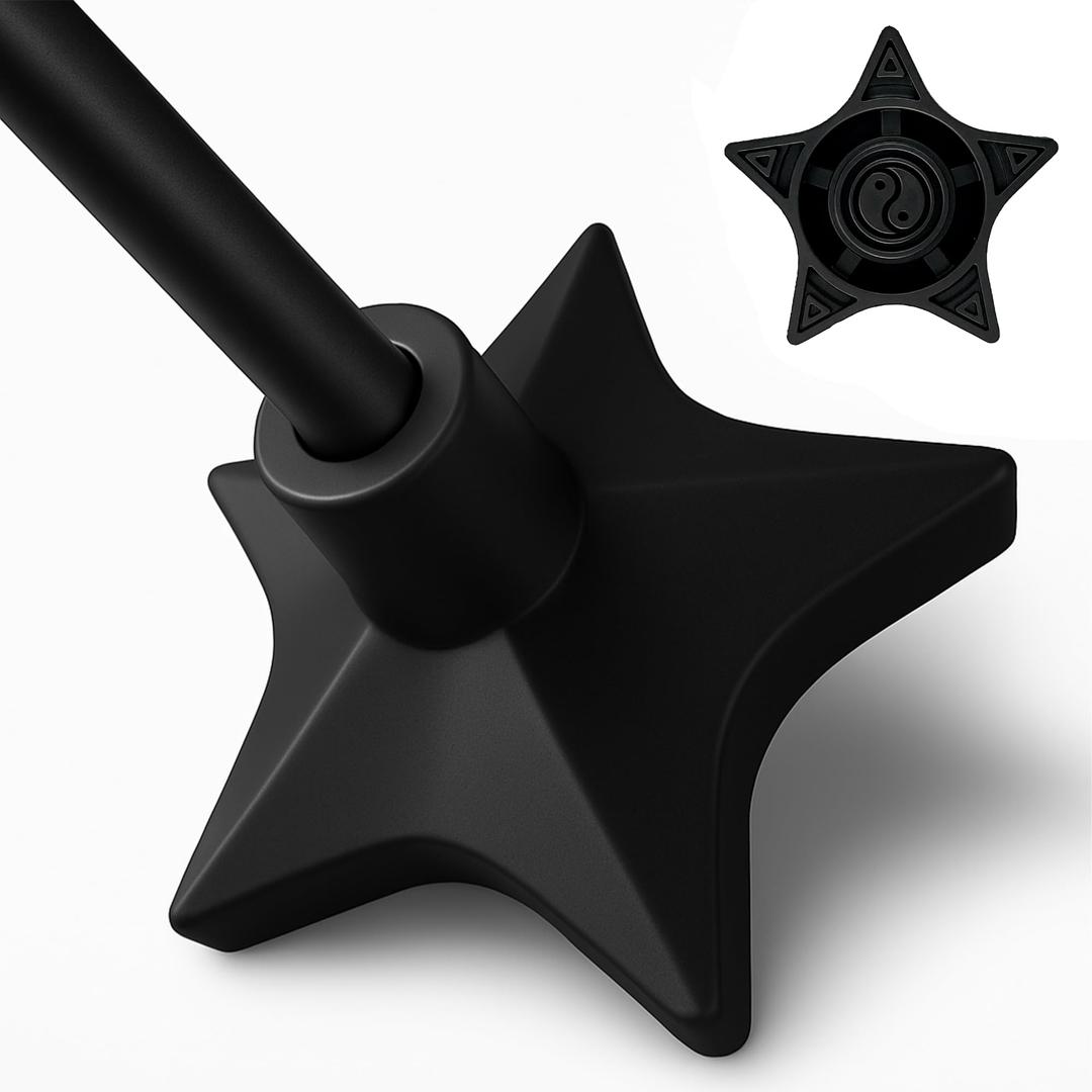 Superstar Self Standing Cane Tip has Non-Slip Heavy Duty Rubber Base to Prevent Slip, Cane Tips 3/4 inch Heavy Duty Replacement, 6-Inch Star Design for Superior Traction & Balance for Seniors (Black)