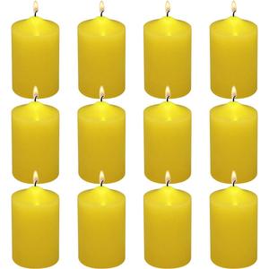 12 Pack 2x3 Inch Citronella Pillar Candles Outdoor Indoor, 22 Hours Dripless Smokeless Yellow Candles for for Home Garden Pool Porch
