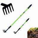 Telescopic Garden Rake, 27-40" Adjustable Hand Rake with 5 Metal Tines