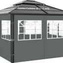 Gazebo Privacy Curtains 10' x 12' with PVC Windows, 4-Panels Side Wall with Zipper Universal Replacement for Patio, Outdoor Canopy, Garden and Backyard, Gray