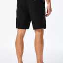 Mens Cotton Linen Shorts Casual Waist Elastic Button Golf Beach Shorts with Pockets (32, Black)
