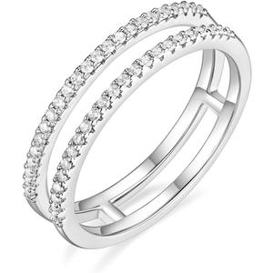 Mameloly Wedding Bands for Women Dainty CZ Cubic Zirconia Half Eternity Stackable Engagement Enhancer Guard Double Ring Size 4-12 (Silver)