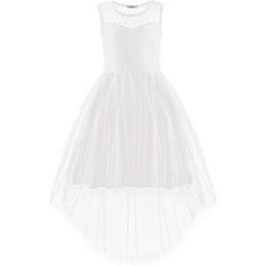 Arshiner Girls Dresses Formal Party Wedding Tulle Sleeveless Contrast Mesh High Low Dress with Belt (16, White)