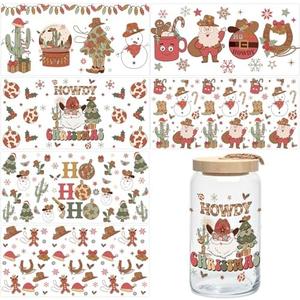 kreat4joy 6 Sheets Christmas UV DTF Cup Wrap Transfer Stickers Western Cowboy Santa Ginger Man Snowman Howdy Christmas Cup Decals for Glass Can Tumbler Cup Crafts
