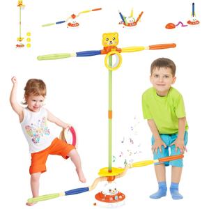 Sports Outdoors Play Set Toys - 5 in 1 Musical Jump Ring Toss Game Stomping Launch Rocket Launcher Basketball Throw for Kids - Indoor Outside Obstacle Avoidance Gifts for Toddlers Ages 4-8 8-13