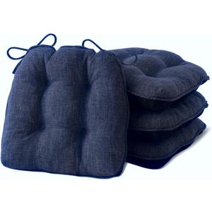 Chair Cushions for Dining Chairs Set of 4, Kitchen Chair Cushions, Chair Pads with Ties and Non Slip Backing, Tufted Memory Foam Seat Cushion 4 Pack, 15.5" x 15.5" x 4", Navy (4 Pack (15.5x15.5))