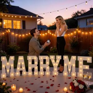 Marry Me Light Up Letters, 2FT Will You Marry Me Sign Marquee Letters with Warm White Light for Wedding Decor, Romantic Engagement Anniversary Proposal Party Decorations, 7pcs