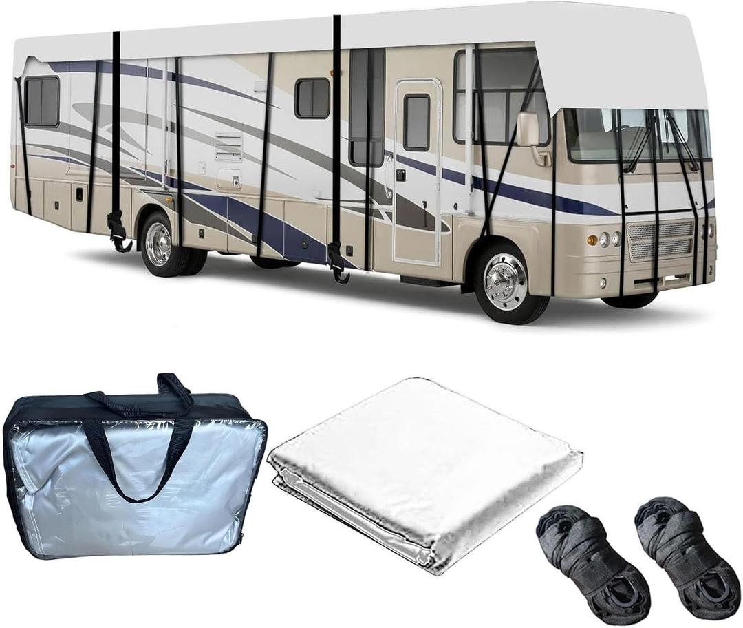 Wider 3.3m/10.83ft Camper Cover 210D Oxford Cloth Trailer Cover Wind, Rain and Snow Proof with 2 Extra Straps Grey-29.5 x 10.8 ft