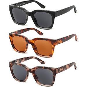 JOLISU 3 Pack Full Lens Reading Sunglasses for Women - Oversized Sun Readers with UV400 Protection, Spring Hinge Eyeglasses