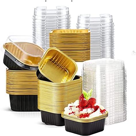 67 pcs Mini Square Baking Cups, 10 oz Aluminum Foil Mini Cake Pans with Lids, Aluminum Foil Cupcake Flan, Muffin Liners, Custard Cake Cups, Catering Gathering Favor (black)