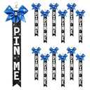 Aileam Cheer Pin Me Ribbon for Cheer Bag Bow Keychain with Rhinestones Competition Teen Girls Cheerleading (13inch (12 PCS), Blue/Black