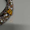 Crystal Padded Headband for Women Handmade Pink Acrylic Beaded Headband Boho Small Flower Embellished Hair Band Black Velvet Hair Hoop (pink headband)