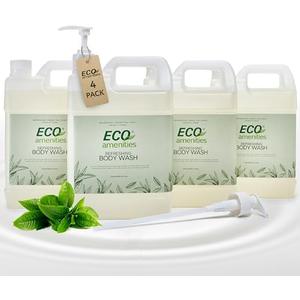 ECO amenities - Pack of 4 Rectangular 1 Gallon Refill - Hand and Body Wash (Green Tea, 4-Pack, 1 Gallon Each)