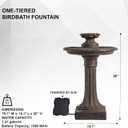 XBrand 28" Solar Powered 1-Tier Outdoor Bird Bath Water Fountain, Resin Fountain with Solar Panel Pump, Brown