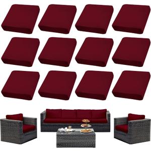 SUKAIKEQA 12PCS Patio Cushion Covers,Patio Furniture Couch Seat Slipcoversï¼ŒWashable Furniture Protector, Replacement for Sofa Sectional Chair