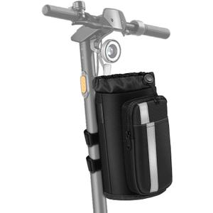 FINPAC Cup Holder for Bike, Universal Water Bottle Holder with Phone Pockets for Stroller Walker Golf Cart Rollator and Scooter, Outdoor, Biking - Black
