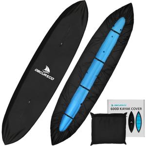 Obcursco 600D Kayak Cover Waterproof, 9.3-16.5FT Thickened UV-Proof, Tear and Fade Resistant Canoe Cover, Kayak Covers for Outdoor and Indoor Storage, Perfect as Kayak Accessories for SUP Paddle Board