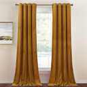 StangH Mustard Gold Velvet Curtains - Light Blocking Grommet Blackout Drapes for Living Room Bedroom Country Style Party Backdrop Decorations, W52 x L84 inches, 2 Panels