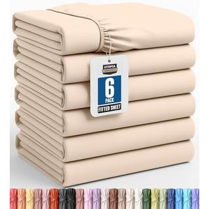 Utopia Bedding Queen Fitted Sheets - Bulk Pack of 6 Bottom Sheets - Soft Brushed Microfiber - Deep Pockets - Shrinkage & Fade Resistant - Easy Care (Beige)
