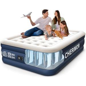 CHERIMOR Queen Air Mattress with Built in Pump, 18" Elevated Height, 48Hr LeakTested, Honeycomb Coil Support, 800 lbs Capacity, Fast 3Min Inflation Blow Up Mattress for Guest Room & Sleepover