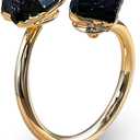 Black Tourmaline Ring for Women, Vintage Gold Tone Black Rings for Men, Adjustable Natural Stone Ring for Chunky Jewelry