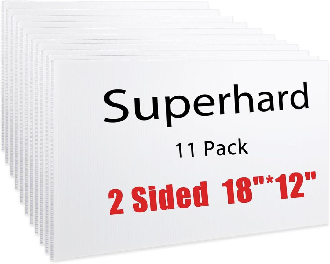 11 Pcs 18 x 12 Inches Corrugated Plastic Sign Waterproof Blank Board Sheets White Double Sided Poster Board for Yard, Garage Sale, Rent, Birthday Party, Guidepost Decorations