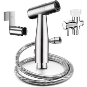 Arofa Hands-Free Handheld Bidet Sprayer for Toilet, Jet Spray Adjustable Water Flow Muslim Shower with Bidet Hose, Stainless Steel Toilet Faucet Kit for Baby Cloth Diaper Cleaning (1 Pack)