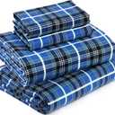 RUVANTI Flannel Sheets Full Size - 100% Cotton Double Brushed Bed Sheets Set, Deep Pockets 16 Inches, All Seasons Breathable & Extra Soft Full Sheets, Warm & Cozy, 4 Piece, Blue Plaid