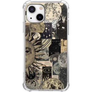 Aesthetic Vintage Grunge Case for iPhone 14, Skull Planets Collage Pattern for Men Women, Trendy Cool Soft TPU Bumper Cover for iPhone 14
