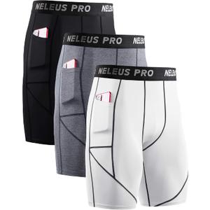 NELEUS Men's 3 Pack Running Compression Shorts with Pockets XL