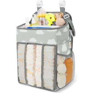 Maliton Hanging Diaper Caddy Organizer - Diaper Stacker for Changing Table, Crib, Playard or Wall & Nursery Organization Baby Shower Gifts for Newborn (Gray Cloud)