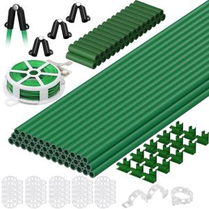 104pcs Garden Stakes, 40 Pack Thicken Fiberglass Tomato Stakes, DIY 3ft 4ft 5ft 6ft 7ft Sturdy Plant Stakes for Indoor Outdoor Plants, Plant Sticks Supports for Tomato, Vegetables