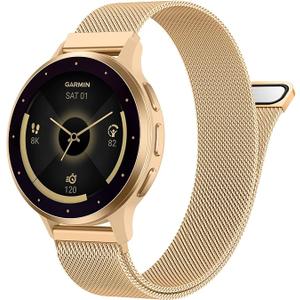 18mm Metal Band Compatible for Garmin Vivoactive 5/6/4S/3 Watch Bands, Soft Stainless Steel Mesh Strap for Garmin Venu 3S/Venu 2S/Sq Watch Band, Forerunner 55/245/255S/265S Watch Band Women Men (Rose Gold, 18mm)