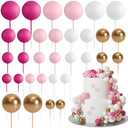 ASTARON 32 Pcs Ball Cake Topper Decorations Mini Balloons Cake Topper Sticks Foam Balls Cake Picks Cake Topper Balls Cake Decorations for Wedding Party Birthday Cake Decorating (Pink Gold), Set of 2