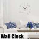 DIY Wall Clock Silent Frameless Wall Clocks Battery Operated 15.7 Inch Silver Acrylic Wall Clock Sticker Modern Wall Clocks for Living Room Kitchen Bedroom Office (S)