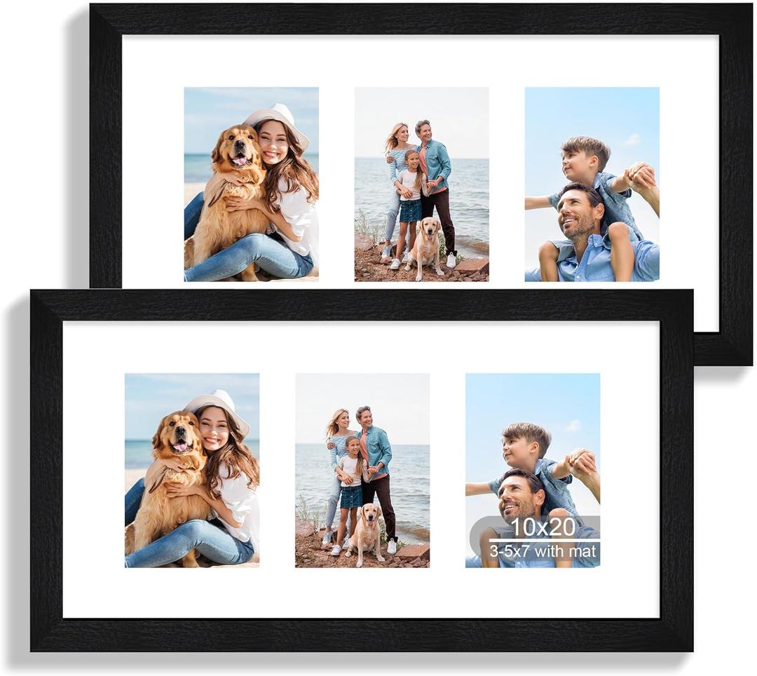 10x20 Picture Frame Set of 2, Rustic Black Wood Frame with Real Glass Collage Frame, Display Pictures Three 5x7 With Mat or 10 x 20 Without Mat - Horizontal or Vertical Wall Mounting 10x20 Picture Frame Set of 2, Rustic Black Wood Frame with Real Glass Collage Frame, Display Pictures Three 5x7 With Mat or 10 x 20 Without Mat - Horizontal or Vertical Wall Mounting