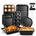 11-Piece Nonstick Baking Pans Set - Professional Grade Carbon Steel Bakeware with Premium Coating- Dishwasher Safe, Stackable, Oven Safe to 450°F (Black)