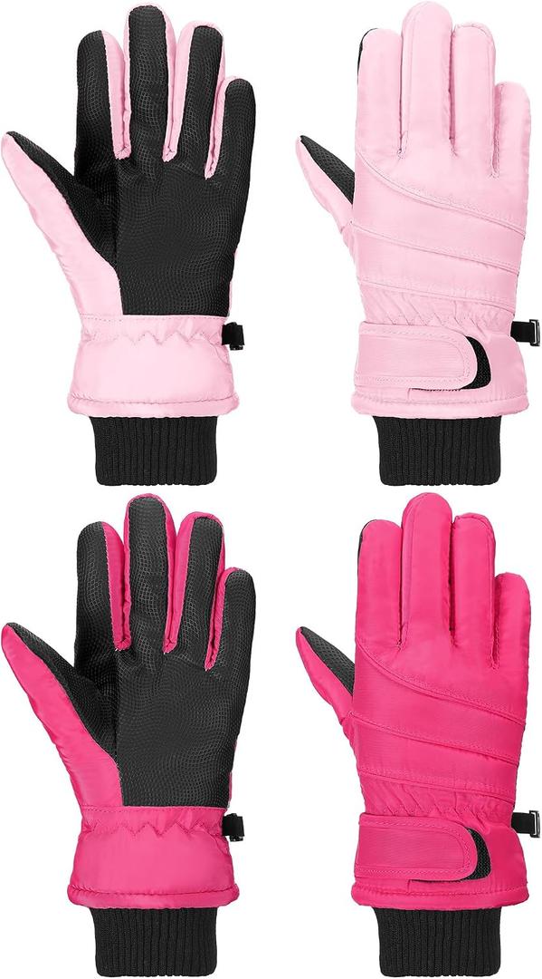 SATINIOR 2 Pairs Kids Waterproof Winter Snow Gloves Ski Gloves for Boy Girl Outdoor Warm Thickening Snowboard 10-15Y